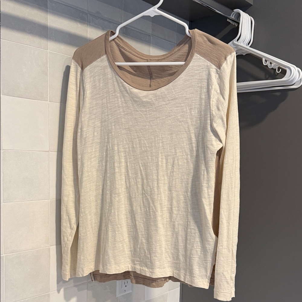 Madewell Cream and Tan Long Sleeve Top